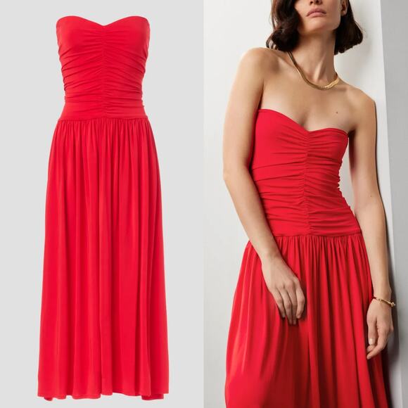 Rosetta Getty Collective Ruched Dress Strapless Sweetheart Maxi Cocktail Red 2 - Picture 1 of 10